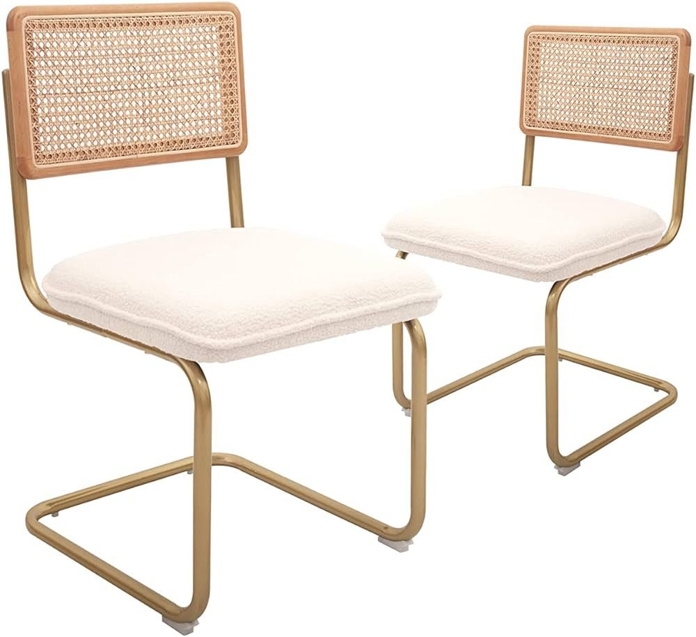 CangLong Mid-Century Modern, Natural Mesh Rattan Backrest, Upholstered Fleece Seat Armless Chairs... | Amazon (US)