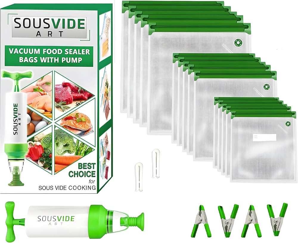 SOUSVIDE ART Reusable Vacuum Seal Bags With Vacuum Sealer, 37pcs - 30 Food Cooking and Storage Ba... | Amazon (US)