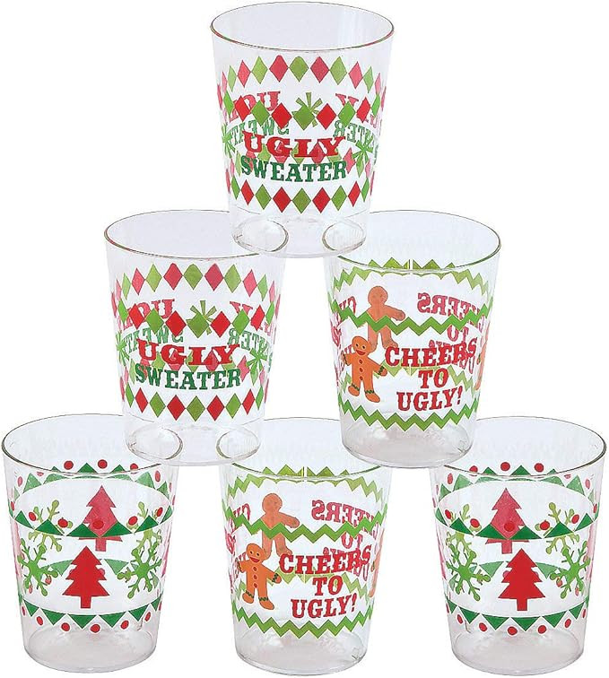 Ugly Sweater Shot Glass - Bulk set of 24 Plastic Shot Glasses - Christmas Holiday Party Supplies ... | Amazon (US)