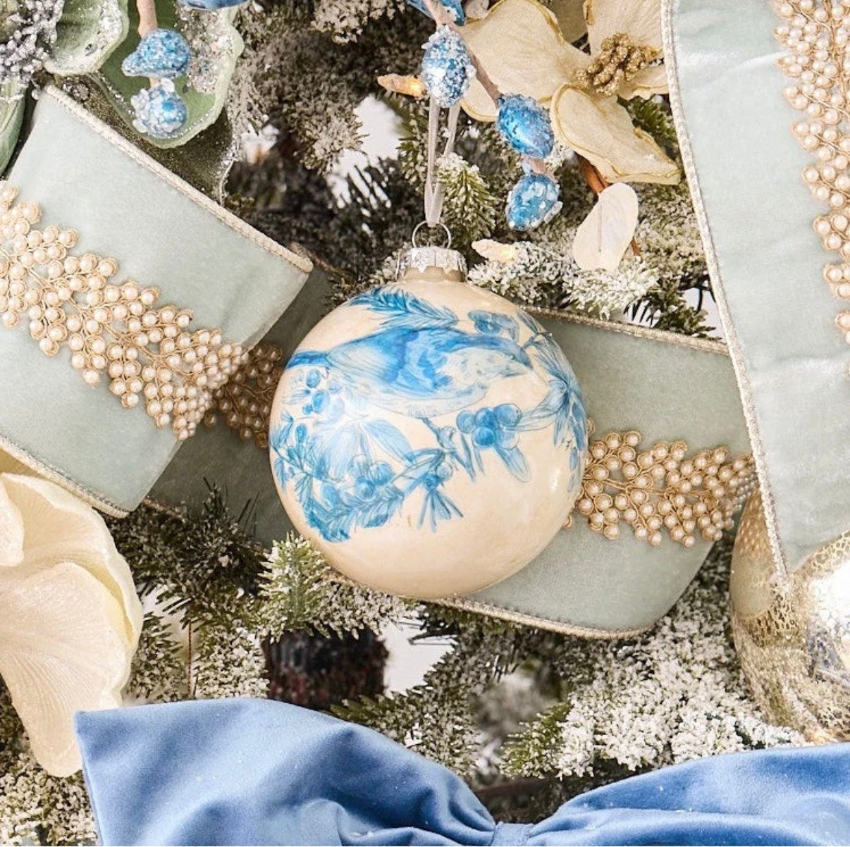 Christmas tree decor 🎄✨ holiday decor delft bird ornament blue and white decor sea foam green ribbon

#LTKHome #LTKdayinmylife #LTKootd