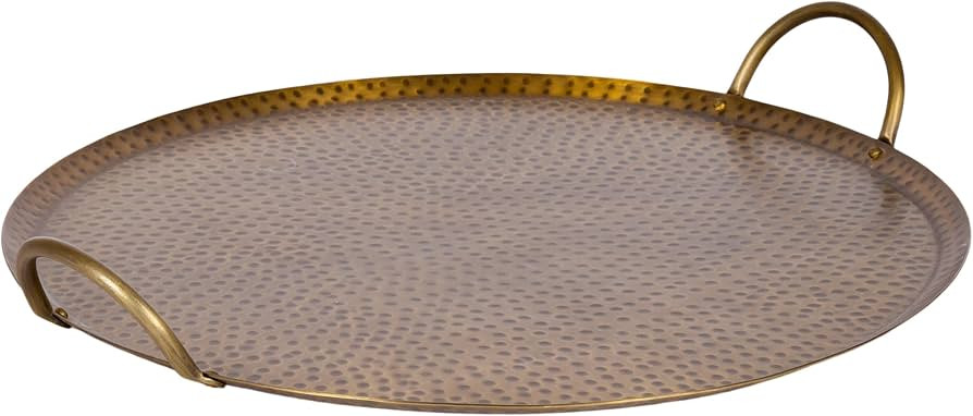 Kate and Laurel Sanzo Transitional Hammered Metal Round Tray, 16 Inch Diameter, Antique Brass, Vi... | Amazon (US)