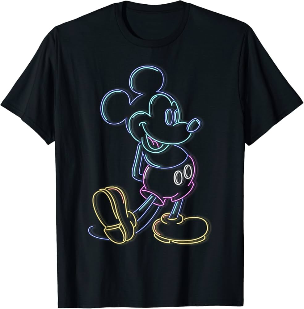 Disney Mickey And Friends Mickey Mouse Neon Line Portrait T-Shirt | Amazon (US)