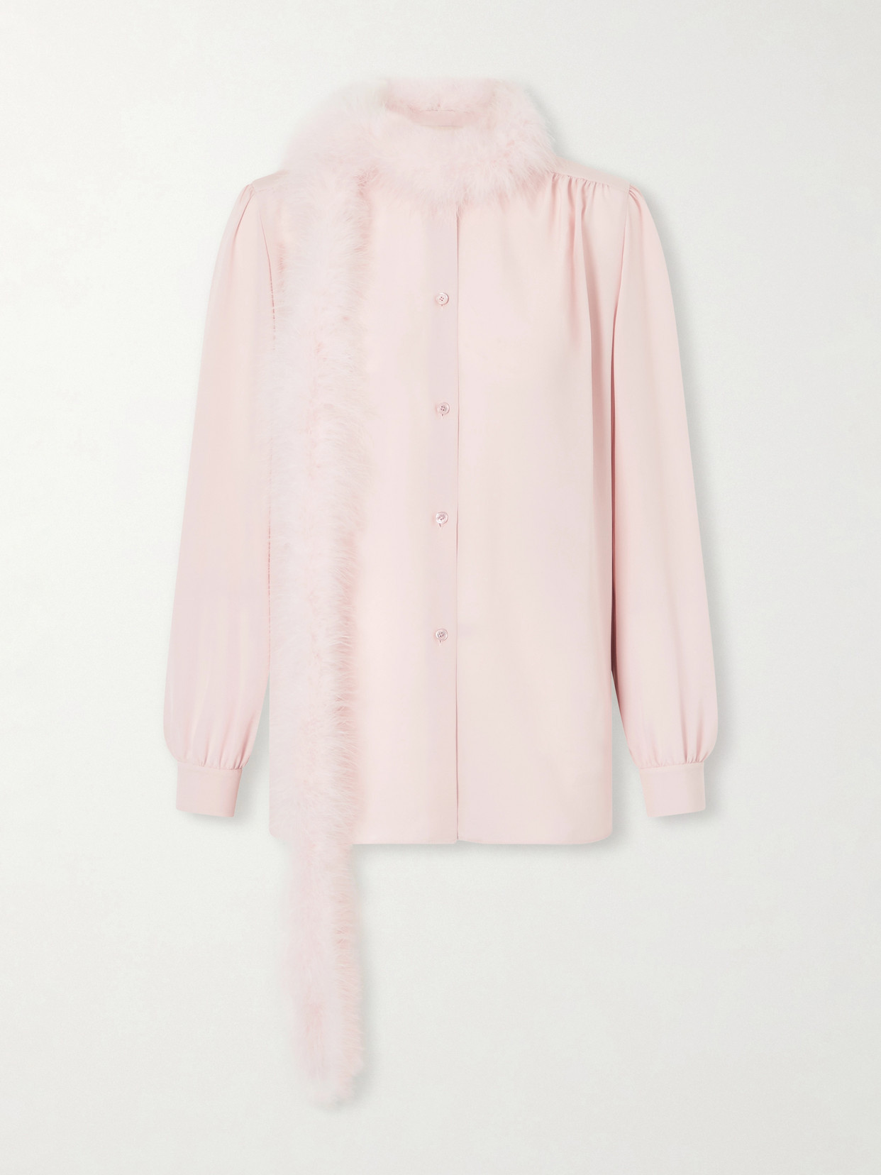 Valentino Garavani - Feather-trimmed Silk Crepe De Chine Blouse - Pink | NET-A-PORTER (US)
