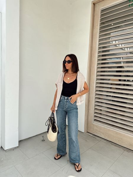 Easy and casual outfit for a Father’s Day breakfast 
Summer outfit with jeans 
Love this cami tank- built in bra and a great stretchy fabric 
Jeans are so soft, tts and I had to hem then 

#LTKOver40