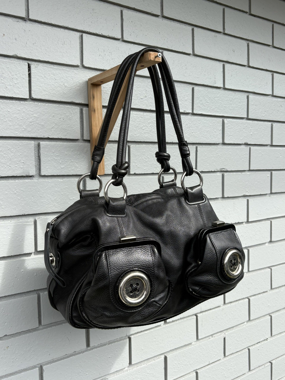 MIMCO BUTTON bag , VINTAGE Rare Large, Black Leather Pristine Condition For Age | eBay AU