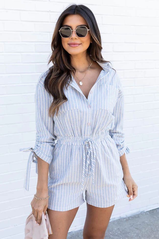 Should've Said Blue Striped Collared Romper | Pink Lily
