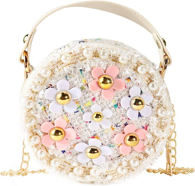 Echolife Little Girls Toddler Crossbody Purse with Pearl Flowers Mini Cute Princess Handbags Shou... | Amazon (US)
