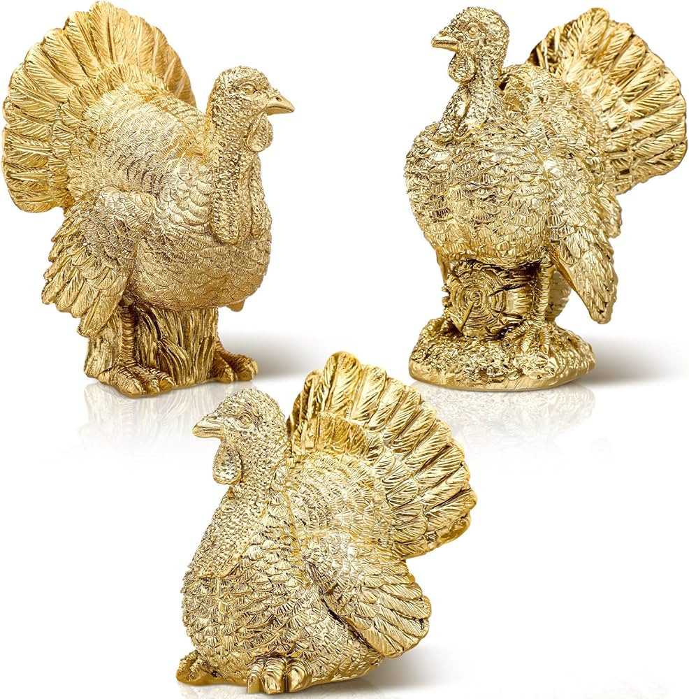 3 Pack Resin Turkeys for Thanksgiving Crafts Fall Decor Gold Resin Turkeys Figurine Thanksgiving ... | Amazon (US)