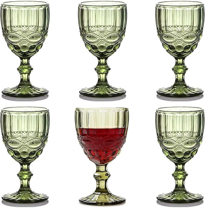 Amazon.com | Taganov Vintage Glassware Green Drinking Glasses set of 6 Stemmed Water Goblets Colo... | Amazon (US)