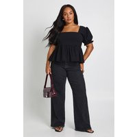 boohoo Women's Plus Puff Sleeve Smock Top in Black | Size: 22 | Boohoo.com (UK & IE)