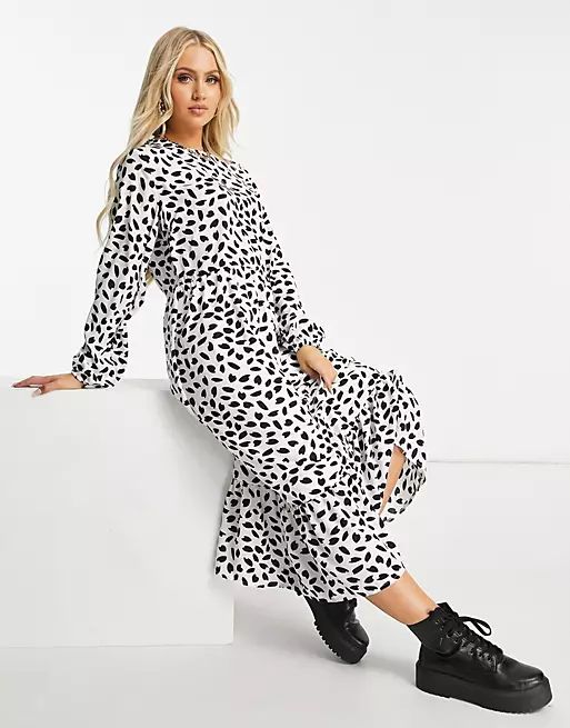 Missguided midi smock dress with ruffle hem in dalmatian | ASOS (Global)