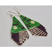 Bohemian Funky beaded woven earrings Native fringe earrings tail earrings Tassle Earrings Parrot sti | Etsy (US)