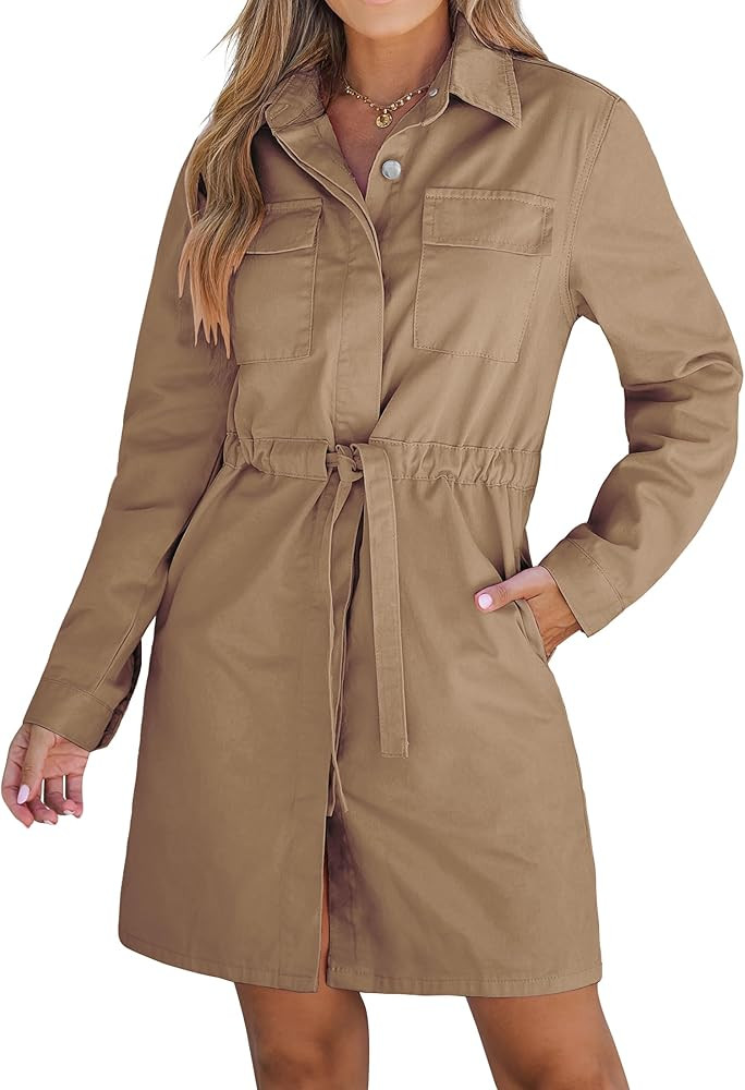 luvamia Denim Dress for Women Long Sleeve Jean Button Down Shirt Dresses with Pockets Casual Fash... | Amazon (US)