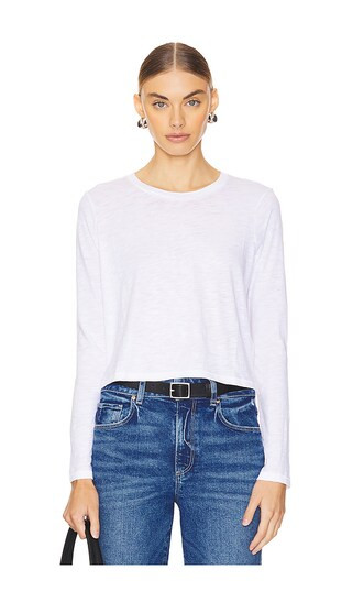 Goldie Long Sleeve Cropped Boy Crew Shirt in White. - size M | Revolve Clothing (Global)