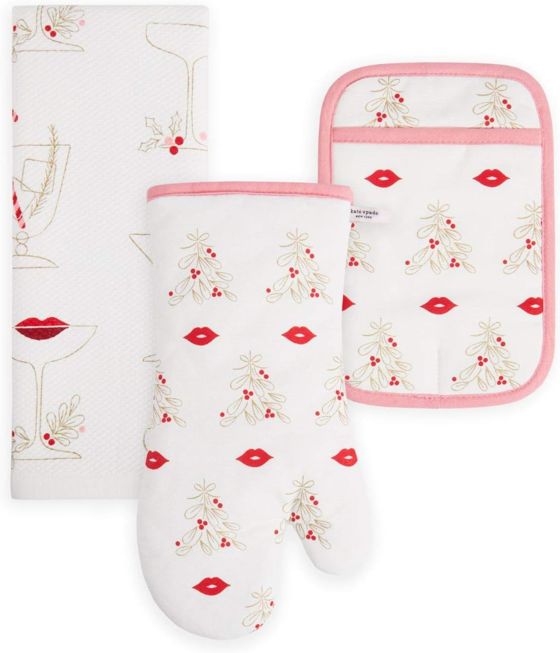 Kate Spade New York Christmas Kiss Kitchen Towel, Oven Mitt & Pot Holder Set, Multi | Amazon (US)