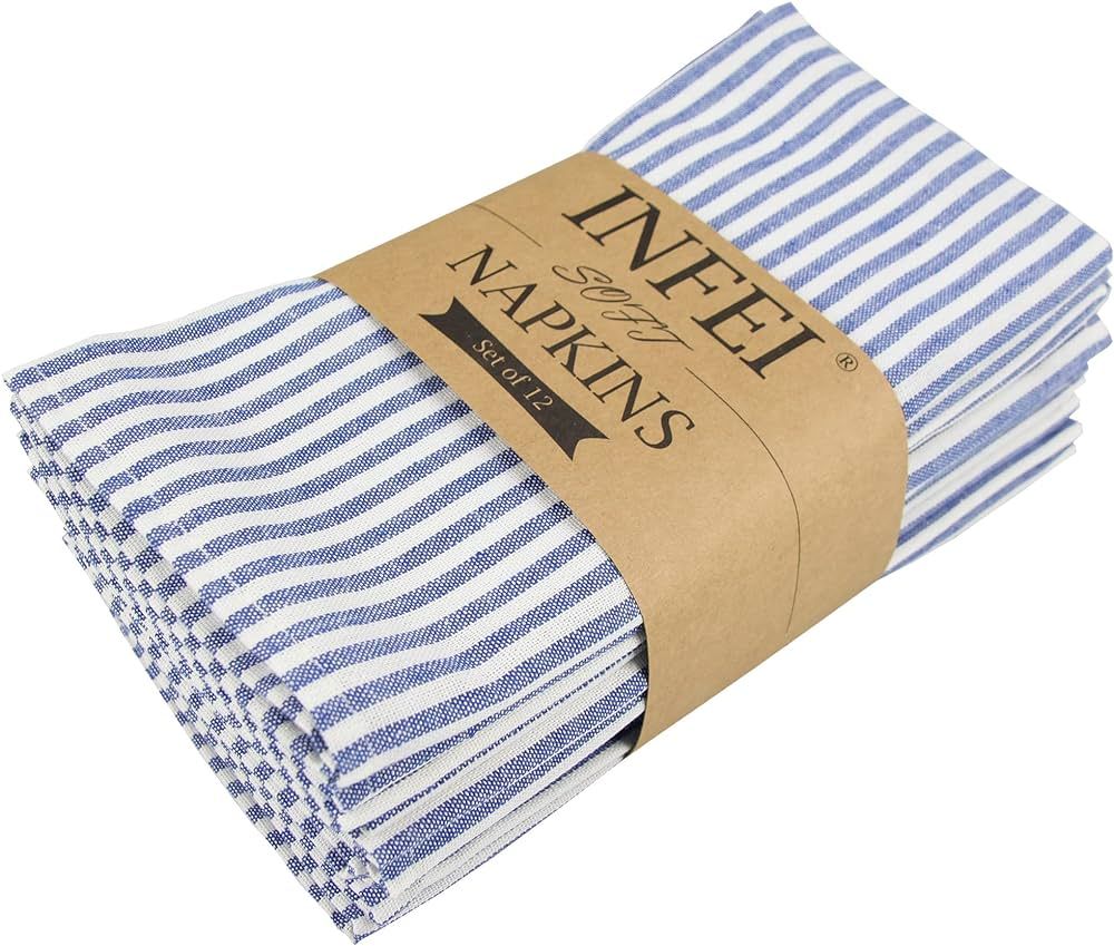 Plain Striped Cotton Linen Blended Dinner Cloth Napkins - Set of 12 (40 x 30 cm) - for Events & H... | Amazon (US)