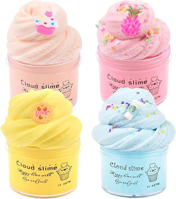 4 Pack Cloud Slime Kit, Soft and Non-Sticky Stress Relief Toy for Girls Boys Education, Party Gif... | Amazon (US)