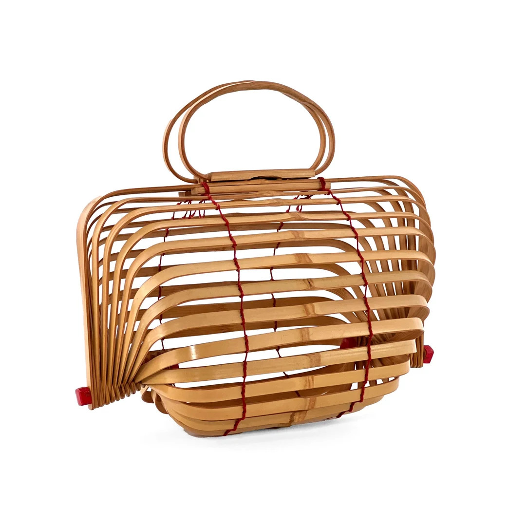 Vintage 1960s Japanese Bamboo Folding Collapsible Basket Cage Wood Purse - Made in Japan | Etsy (US)