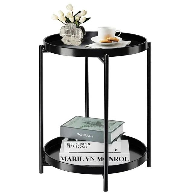 danpinera 2 Tier Side Table with Removable Tray Round End Table Small Indoor Outdoor Patio Accent... | Walmart (US)