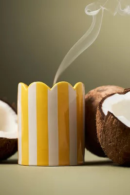 Fruity Casablanca Coconut Striped Scallop Ceramic Candle | Anthropologie (US)