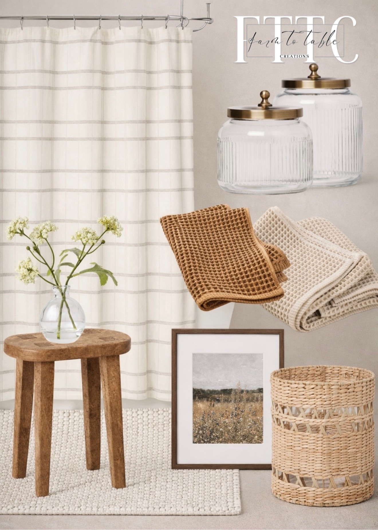 Select Bathroom Finds on Sale at Target

Follow @farmtotablecreations on Instagram for more neutral home inspiration 🤍

Sharing a curated mix of beautiful bathroom pieces from Target that instantly create that calm, spa-like look without spending a fortune. From the soft striped shower curtain to the warm brass-lid glass jars, cozy waffle towels, natural woven basket, wood accent stool, and simple framed art — every piece layers together for a clean, elevated space. Perfect for refreshing a guest bath, primary bathroom, or even a laundry room with timeless textures and warm neutrals.

#targetfinds #targethome #bathroomdecor #bathroomfinds #showercurtain #bathtowels #storagejars #bathroomstorage #wovenbasket #bathroomorganization

#LTKSaleAlert #LTKHome