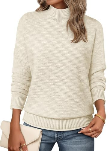 MEROKEETY Womens Turtleneck Long Sleeve Fall Cozy Knit Sweater 2026 Trendy | Loose Pullover, Ribb... | Amazon (US)