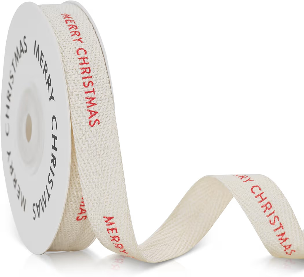 KINGLAKE Merry Christmas Ribbon 5/8" x 10 Yards Cotton Christmas Ribbon Natural Twill Tape Cotton... | Amazon (US)