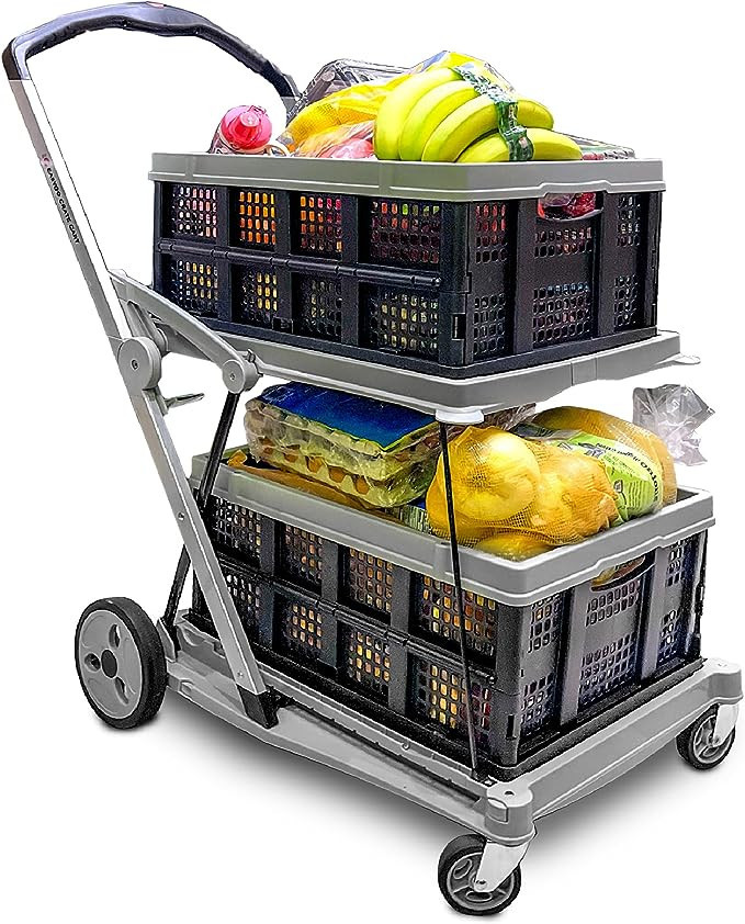 Shopping Cart Folding Utility Trolley with Included 2 Collapsible Storage Crates Folds Flat & Fit... | Amazon (US)