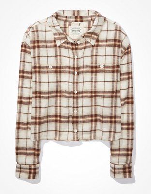 AE Cropped Flannel Shirt | American Eagle Outfitters (US & CA)