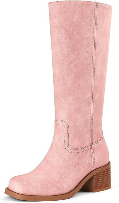 Campus Knee High Boots for Women Wide Calf Square Toe Chunky Block Low Heel Tall Long Boots Pull ... | Amazon (US)