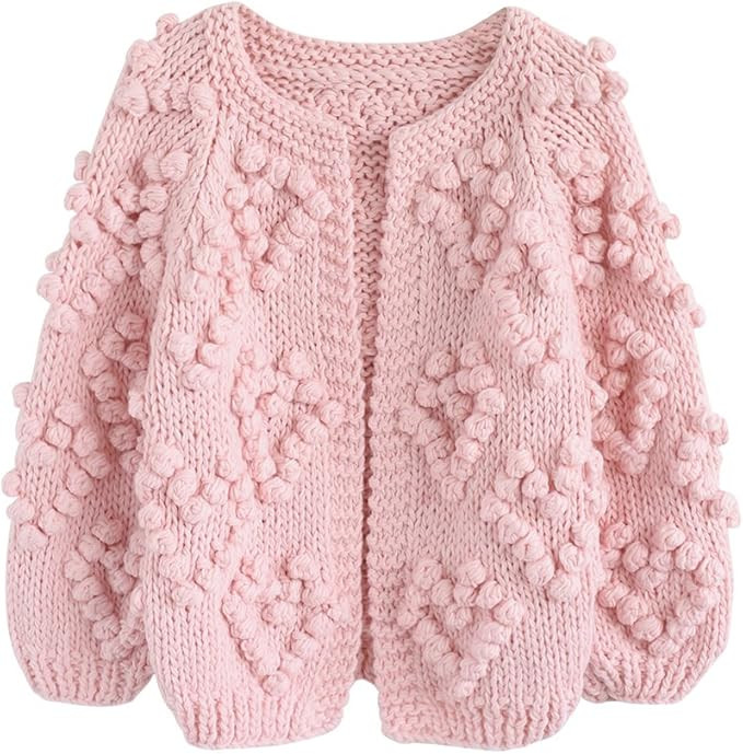 Chicwish Women's Soft Heart Shape Balls Hand Knit Open Front Hot Pink/Ivory/Lavender/Pink/Army Gr... | Amazon (US)