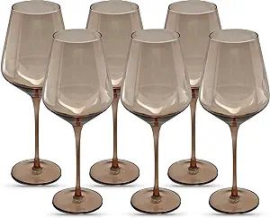 Saludi Smokey Sand Wine Glasses - Perfect for Fall, 16.5oz (Set of 6) Stemmed Single Color Glass ... | Amazon (US)