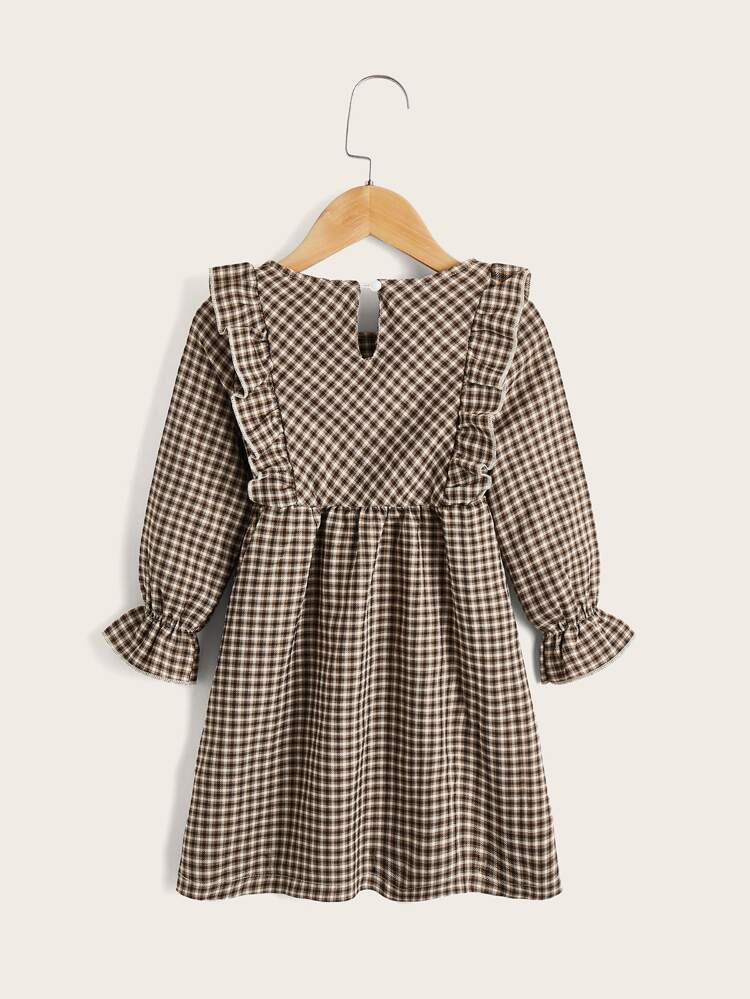 Toddler Girls Plaid Print Ruffle Trim Flounce Sleeve Dress | SHEIN
