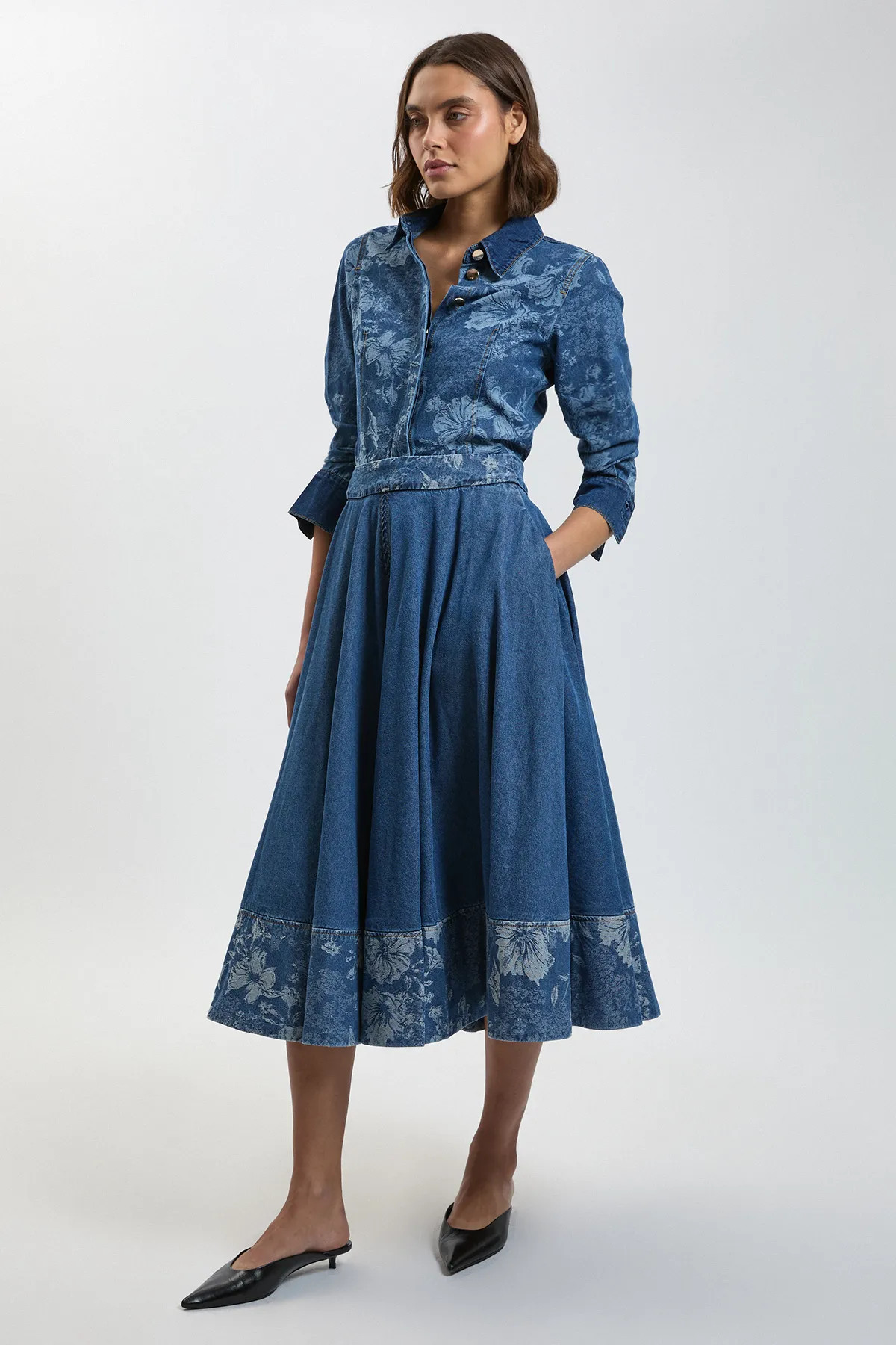 Jacquard Denim Full Skirt | Karen Millen