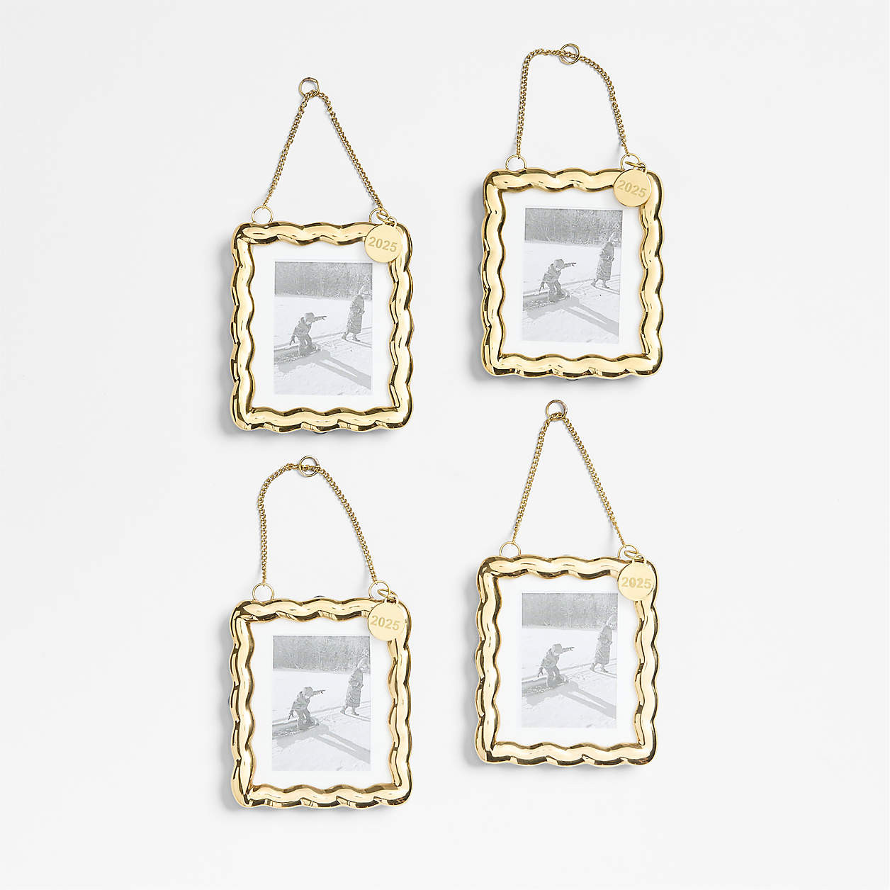 Gold Scalloped Photo Frame Christmas Tree Ornament, Set of 4 | Crate & Barrel | Crate & Barrel