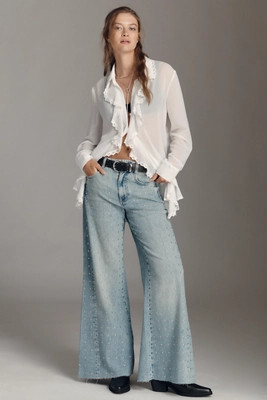 The Adi Mid-Rise Studded Flare Jeans by Pilcro | Anthropologie (US)