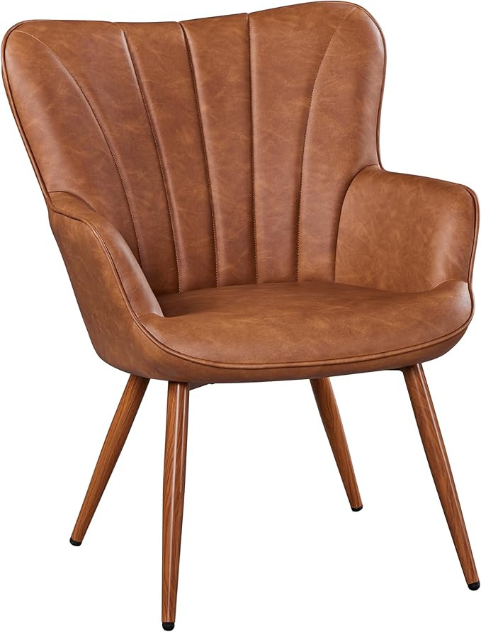 Yaheetech PU Leather Armchair, Modern Accent Chair with Metal Legs, Comfy Upholstered Barrel Chai... | Amazon (US)