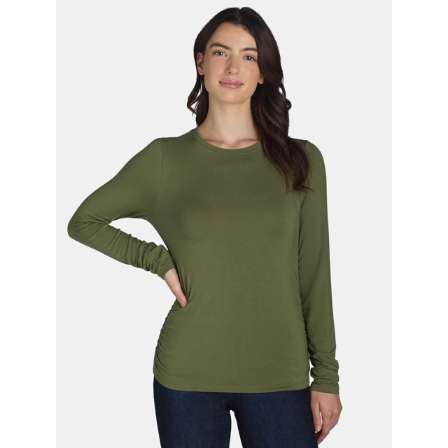 Time and Tru Women's Ruched Top with Long Sleeves, Sizes S-XXXL | Walmart (US)