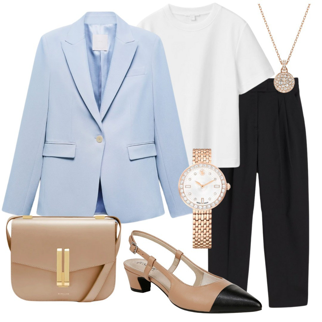 Blue blazer styling, white t-shirt, office trousers, office pants, slingback pumps, designer bag, spring look

#LTKworkwear #LTKshoecrush #LTKstyletip