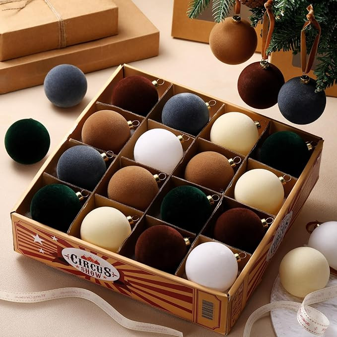 24 Pcs Velvet Christmas Ornaments 2.36 Inch Neutral Shatterproof Plastic Velvet Balls Flocked Orn... | Amazon (US)