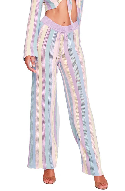 Capittana Paloma Stripe Openwork Crochet Cover-Up Pants in Lilac Multicolor at Nordstrom, Size X-Small | Nordstrom