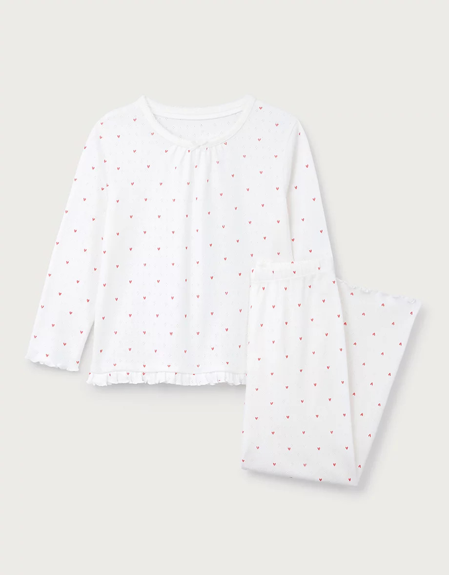 Organic Cotton Blend Relaxed Fit Pointelle Heart Pyjamas (2–12yrs) | The White Company UK & ROW