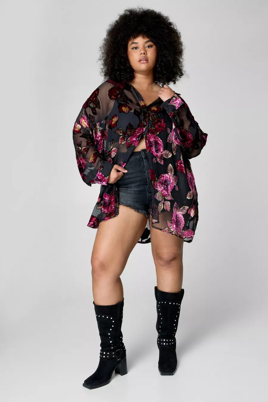 Plus Floral Devore Oversized Sheer Shirt | Nasty Gal US