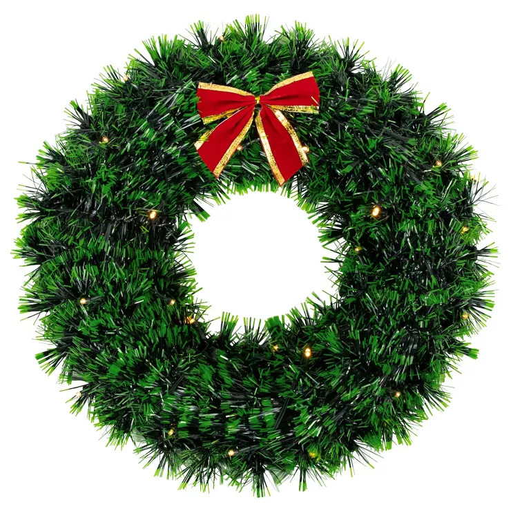 Northlight 17-Inch Pre-Lit Green Tinsel Artificial Christmas Wreath with Bow - Clear LED Lights | Target