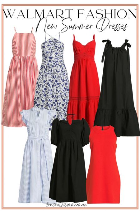 New Walmart summer dresses. All soooo cute! Come in several color options. Love especially the reds and blues 🙂 

Walmart fashion. Walmart finds. LTK under 50. 