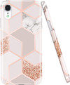 Click for more info about JAHOLAN Compatible iPhone XR Case Bling Glitter Sparkle Rose Gold Marble Design Clear Bumper TPU ...