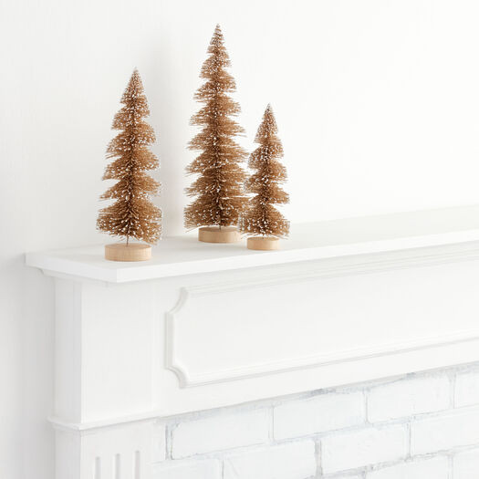 Champagne Gold Bottlebrush Christmas Tree Decor 3 Pack by World Market | World Market