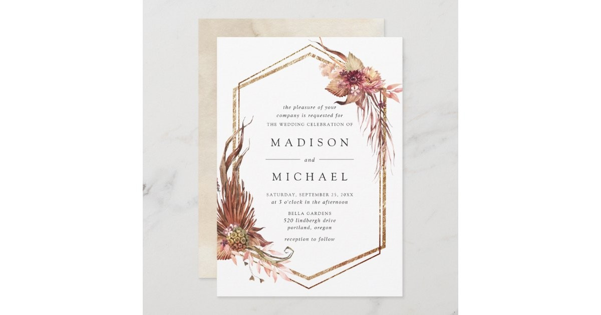 Boho Desert Floral Geometric Wedding Invitation | Zazzle