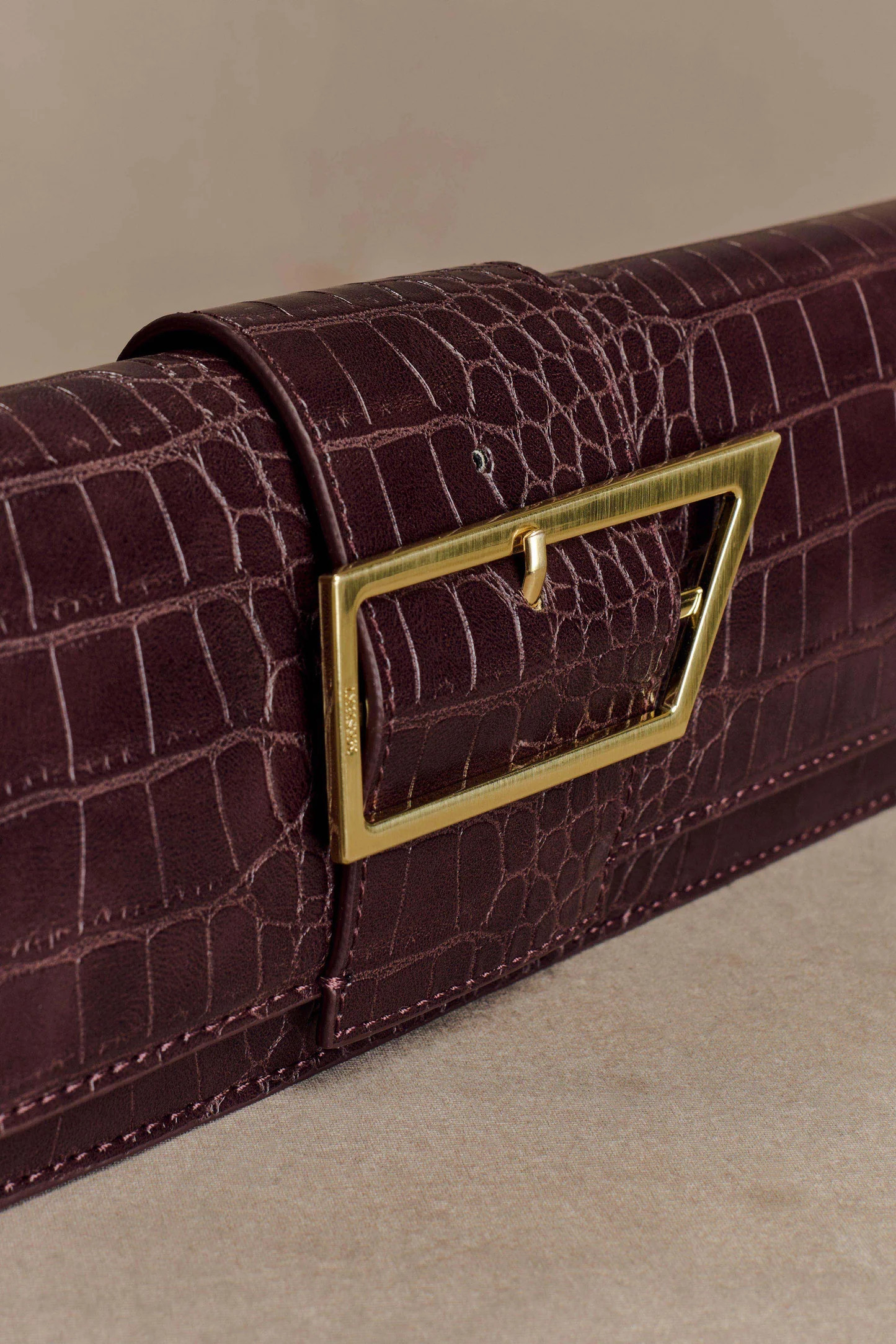 Jessica Faux Leather Crocodile Clutch - Burgundy | Meshki UK