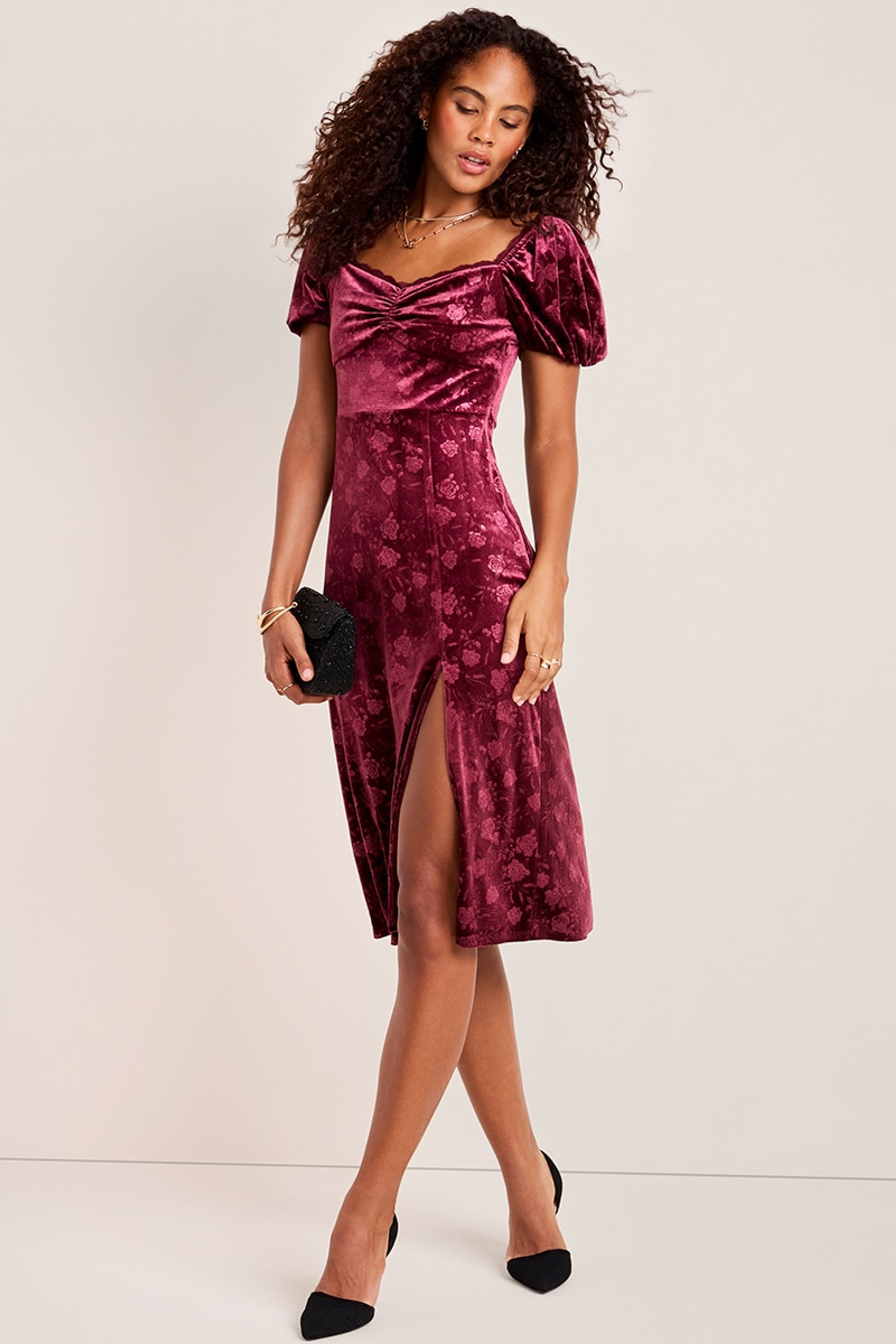 Elisa Floral Velvet Midi Dress | Francesca's